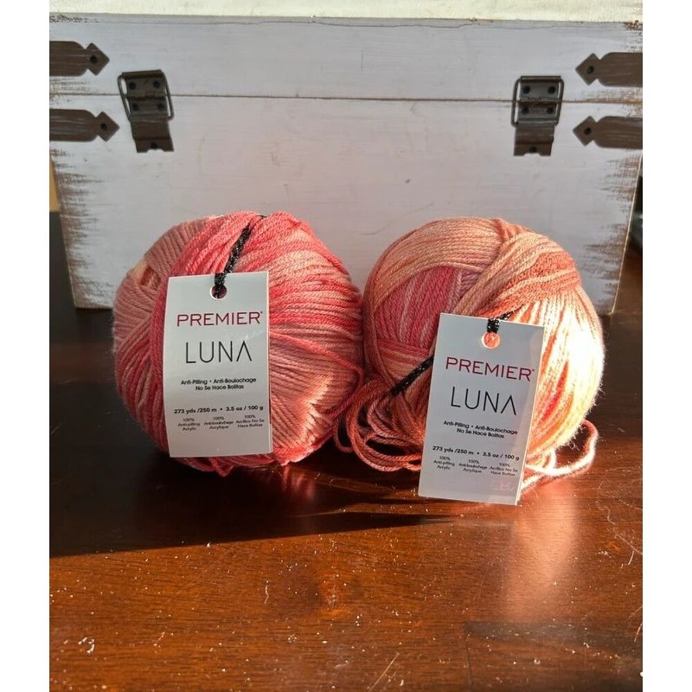 Premier Luna Rhea Yarn 2 Skeins Coral Pink 100% Acrylic Discontinued